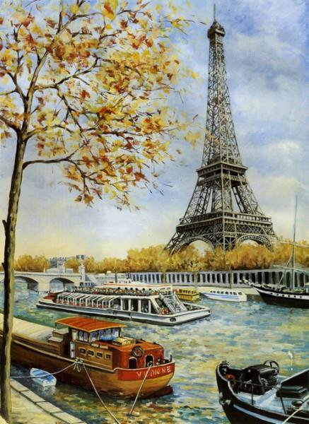 Серия "Париж" Эйфелева башня - вода, лодки, эйфелева башня, париж, франция, река - оригинал