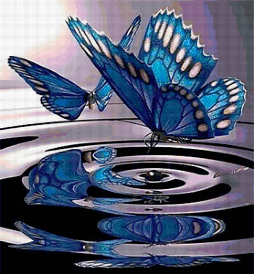 Бабочки - вода, отражение, бабочки, всплеск - предпросмотр