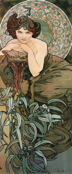 изумруд - художник, женщина, альфонс муха, изумруд, драгоценные камни - оригинал