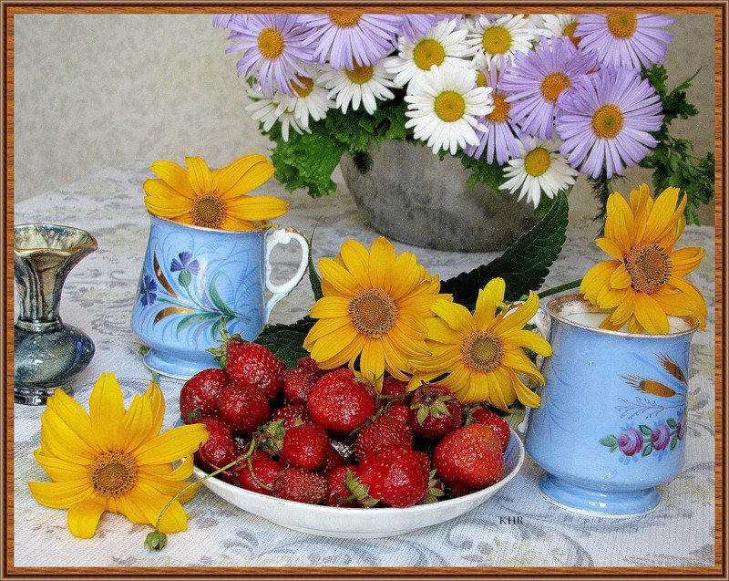 натюрморт - цветы, ягоды, натюрморт - оригинал