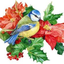 Оригинал схемы вышивки «птица на цветах» (№158045)