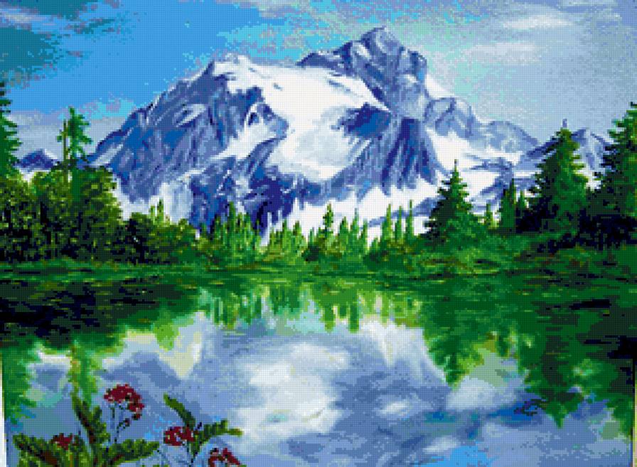 Озеро в Альпах - снег, горы, озеро, красота, природа, лес, пейзаж, живопись - предпросмотр