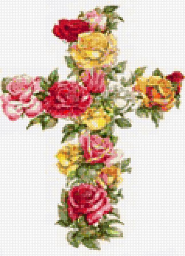 Цветочный крест - вера, розочки, душистые розы, розы, крест, цветы, религия - предпросмотр