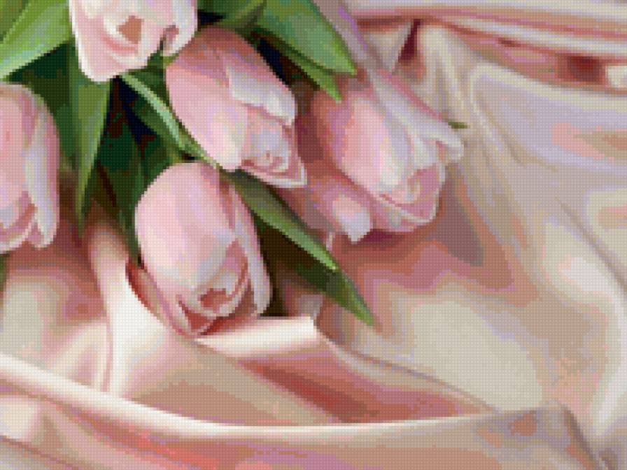 Розовые тюльпаны - тюльпаны, цветы, букет, атлас - предпросмотр