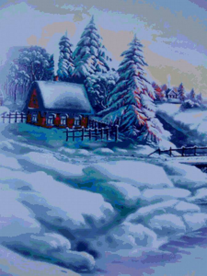Зимняя сказка - снег, зимняя сказка, природа, зима, избушка, домик, домики - предпросмотр