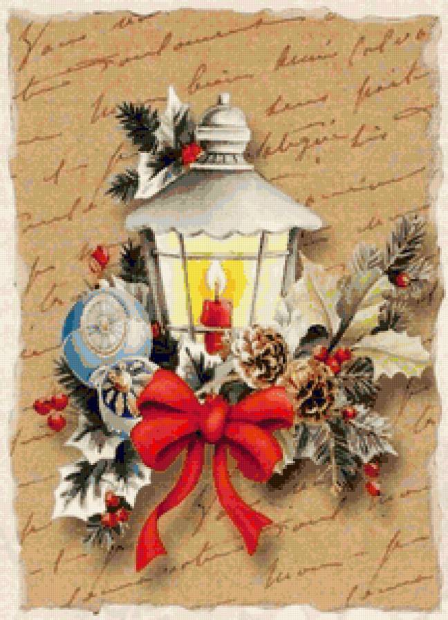 Новогоднее панно - рождество, шишки, свеча, фонарь, фонари, новый год - предпросмотр