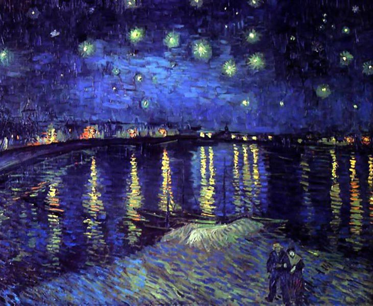 Ван Гог.Звездная ночь над Роной..jpg - вода, ночь, природа, небо, пейзаж, звездное небо, люди., домики - оригинал