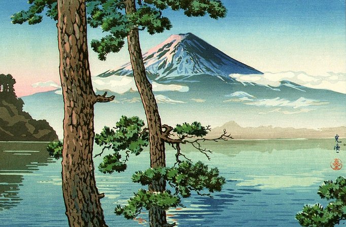 пейзаж японии - япония, море, вулкан - оригинал