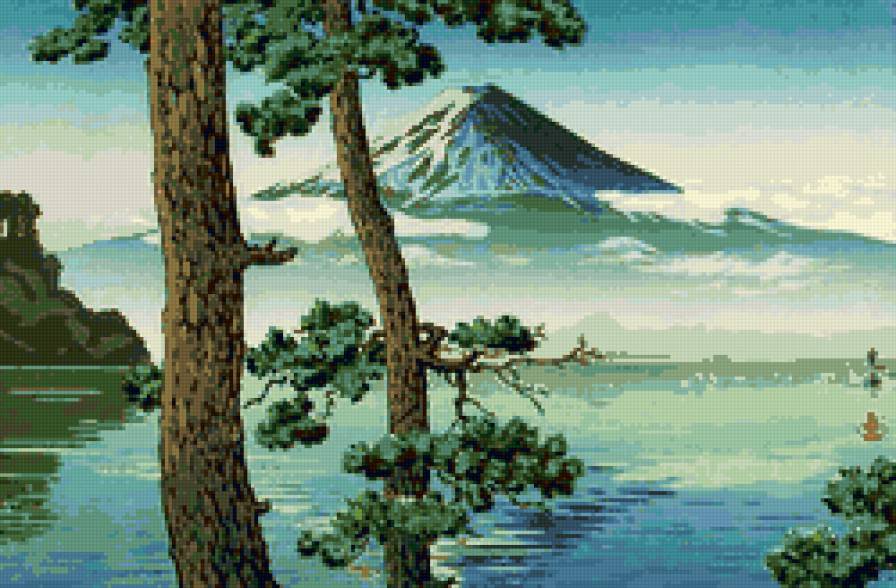 пейзаж японии - вулкан, море, япония - предпросмотр