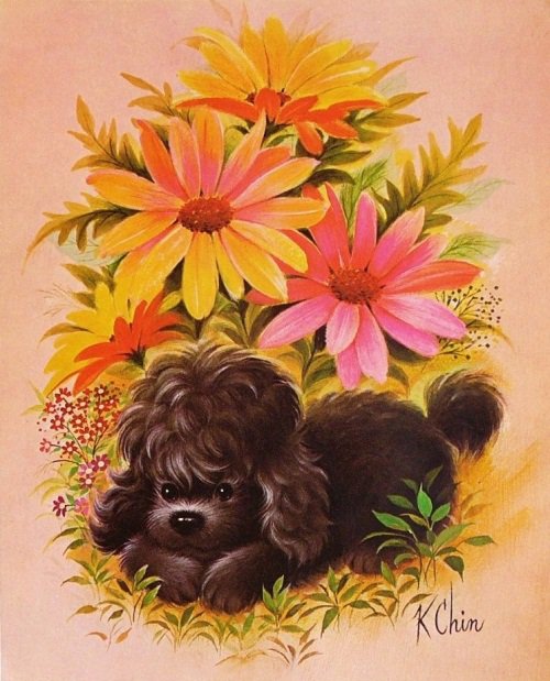Щенок - щенок, цветы, открытка, животные - оригинал