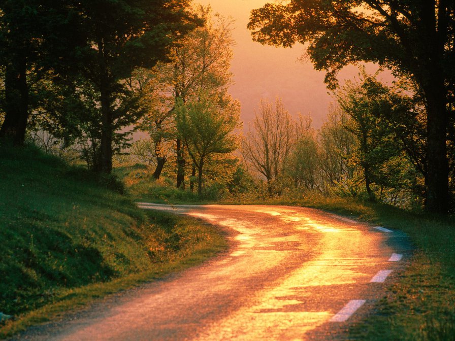 дорога - дорога, природа, романтика, закат - оригинал