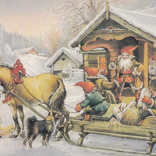 Оригинал схемы вышивки «Новогодняя открытка - гномы» (№159536)