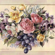 Оригинал схемы вышивки «Розы и виноград» (№159853)