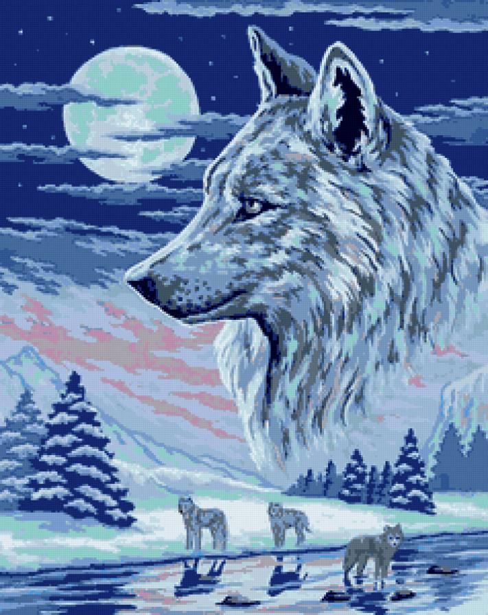 Волки - ночь, река, волк, зима, волки - предпросмотр