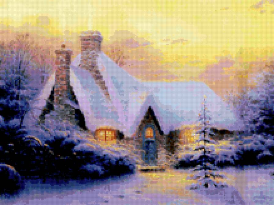 домик - зима, снег, вечер, новый год, домик, рождество, изба - предпросмотр