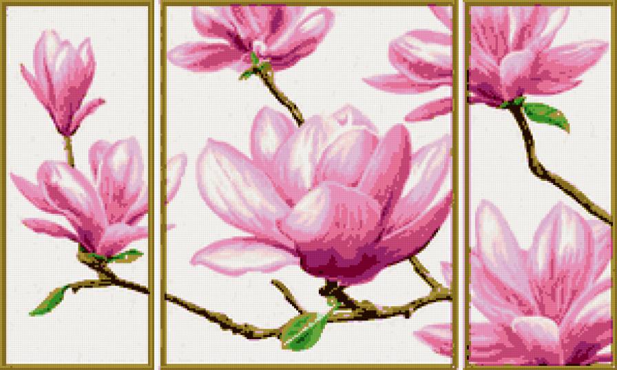 Ветка сакуры - ветка сакура, цветы, триптих, дерево - предпросмотр