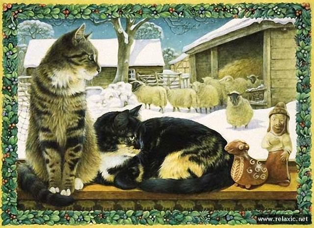 Кошки и барашки - кот, кошка, животные, зима - оригинал