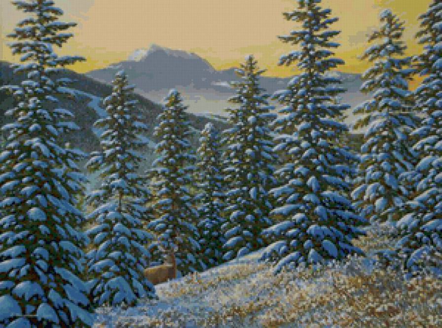 Зима в горах - живопись, пейзаж - предпросмотр