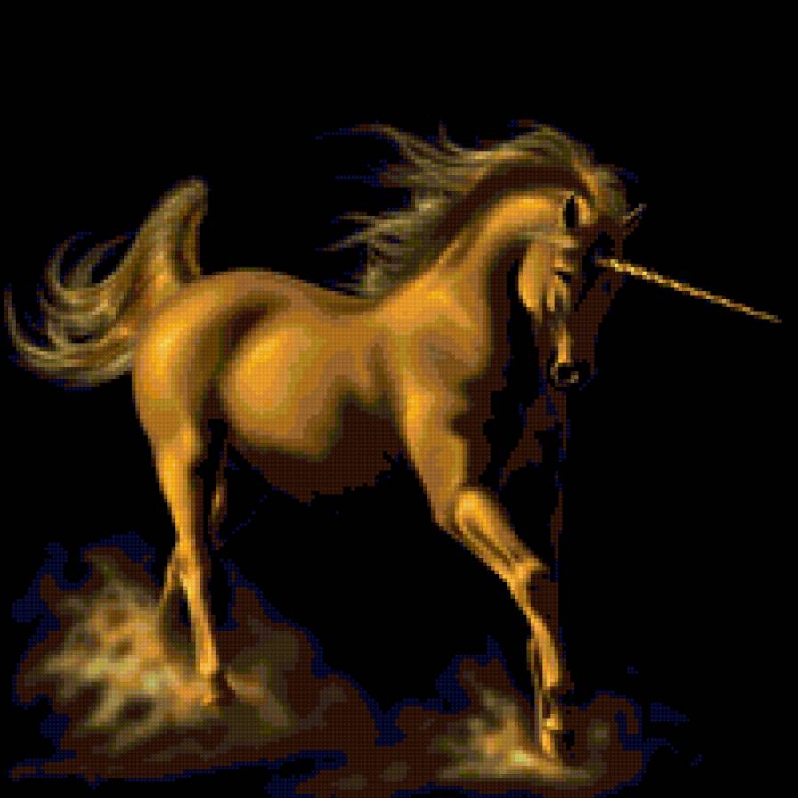 Золотой Единорог - пегас, единорог, конь, фэнтази - предпросмотр
