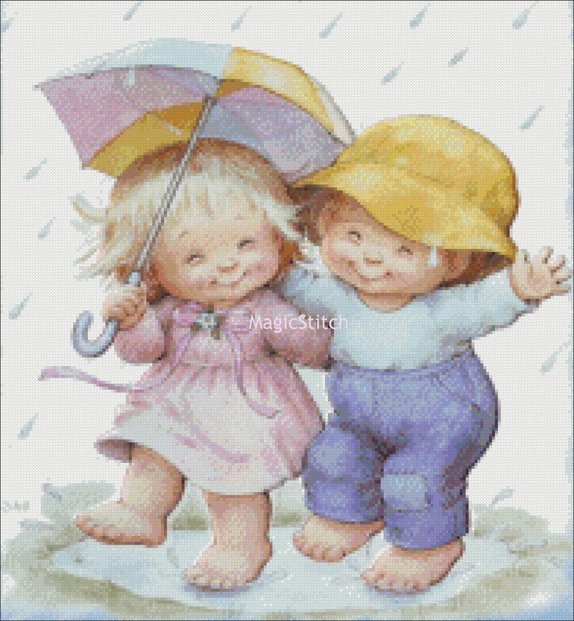 Дети под дождем - дети, зонтик..., дождь - оригинал
