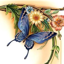 Оригинал схемы вышивки «Бабочка на цветах» (№162460)