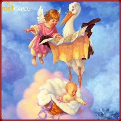 аист и малыш - аист, дети, птицы, картина, малыш, ангел - оригинал