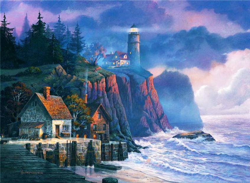 Серия "Пейзажи" - маяк, море, пейзаж, лето, домик - оригинал