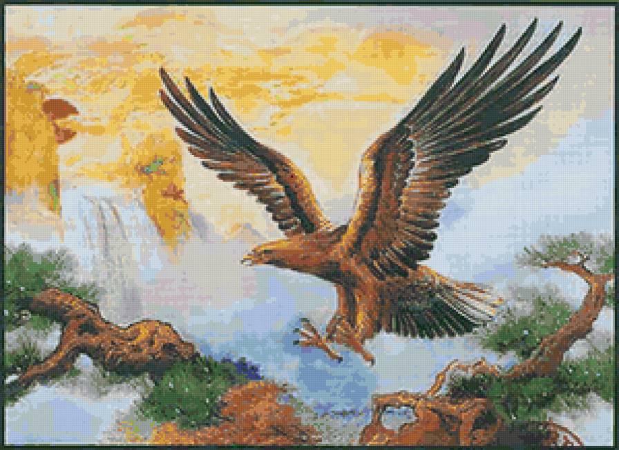 Полет орла - птиц, водопад, горы, орлы, пейзаж - предпросмотр
