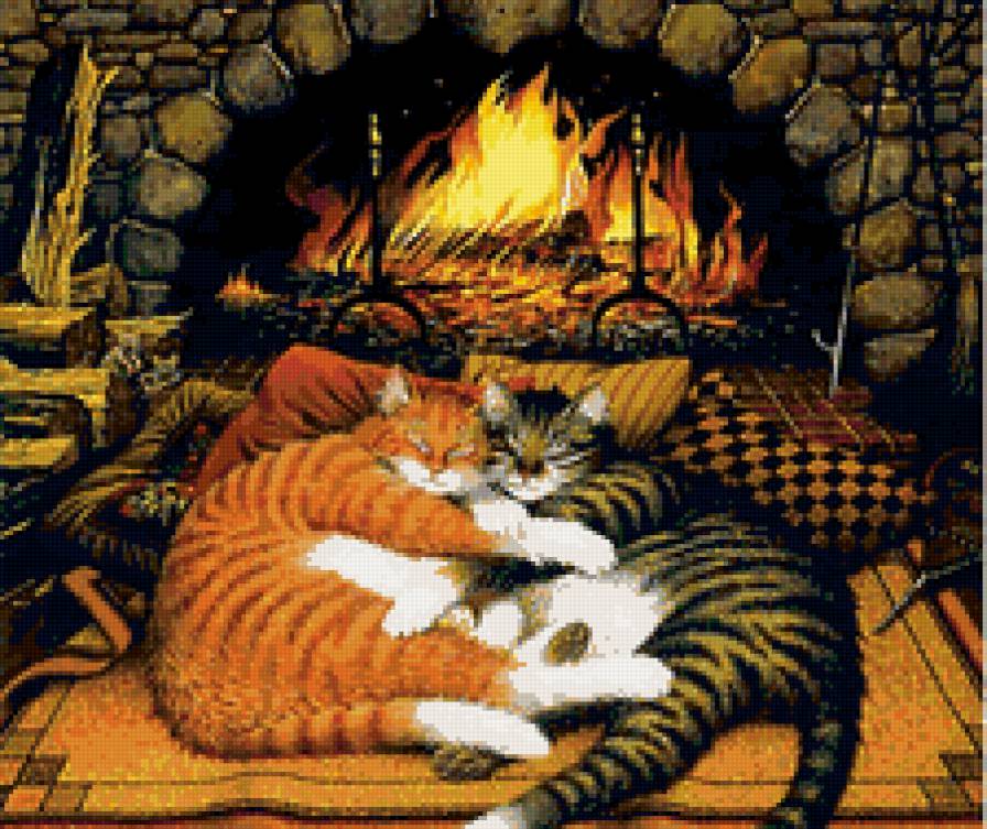 Коты у камина... - любовь.., коты, камин, уют - предпросмотр