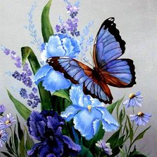 Оригинал схемы вышивки «бабочка на цветах» (№164001)