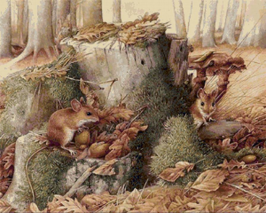 №164074 - природа, картина, рисунок, осень, мыши - предпросмотр