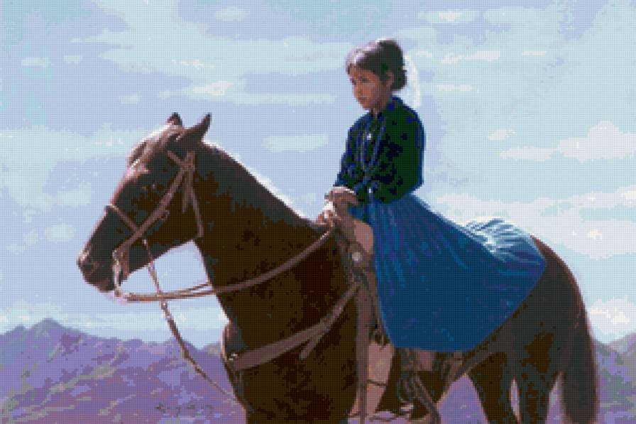 Серия "В индейском стиле" - кони, животные, девочка, дети, пейзаж, лошади - предпросмотр