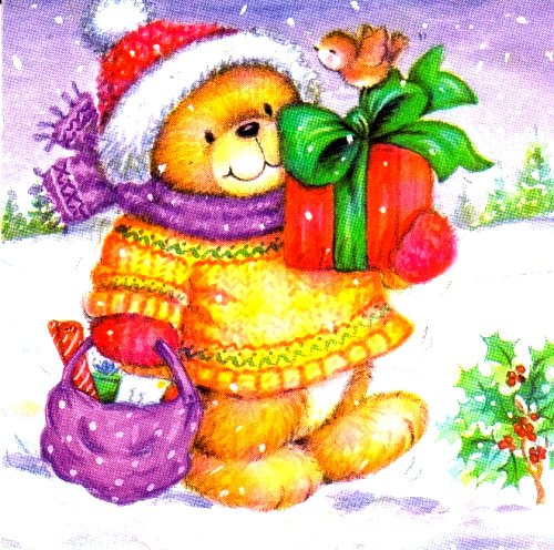 Медвежонок - медвежата, зима, рождество, новый год, медвежонок, подарки - оригинал