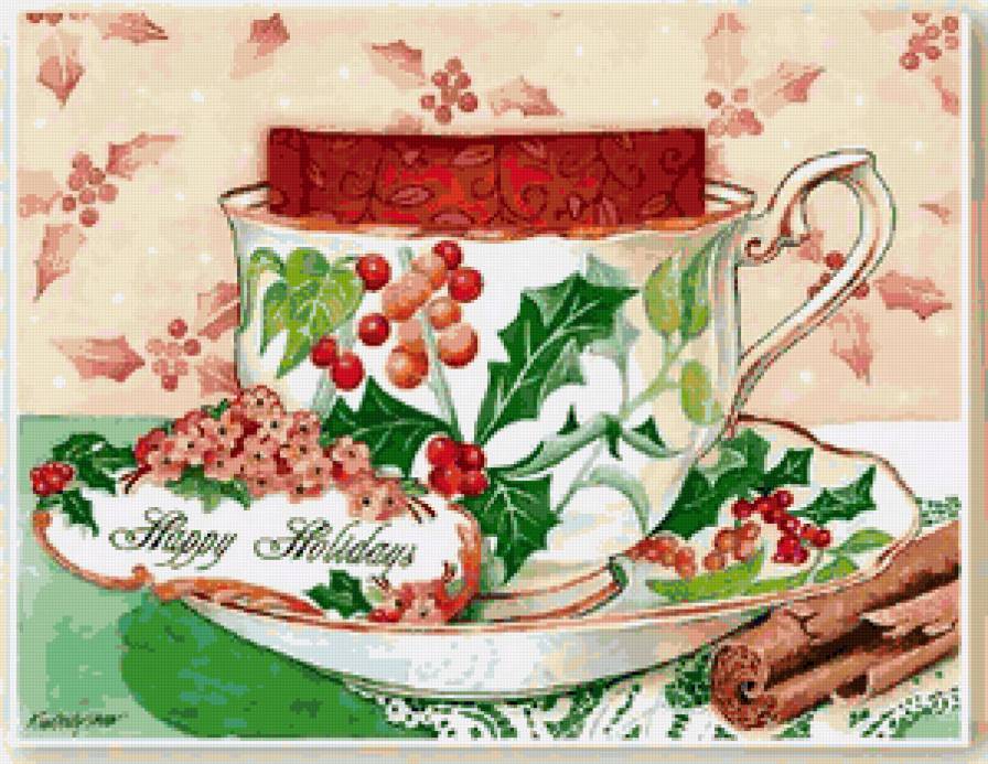 Рождественский чай - сладости, рождество, чашечка, ягодки, посуда, чай, для кухни - предпросмотр