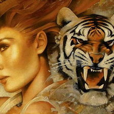 Оригинал схемы вышивки «Девушка и тигр» (№164936)