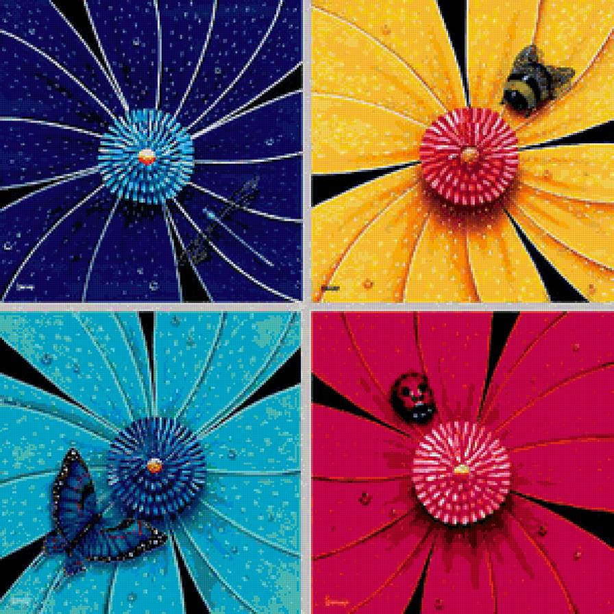 Цветочная подушка - насекомые, подушка, ромашка, цветы, бабочка - предпросмотр