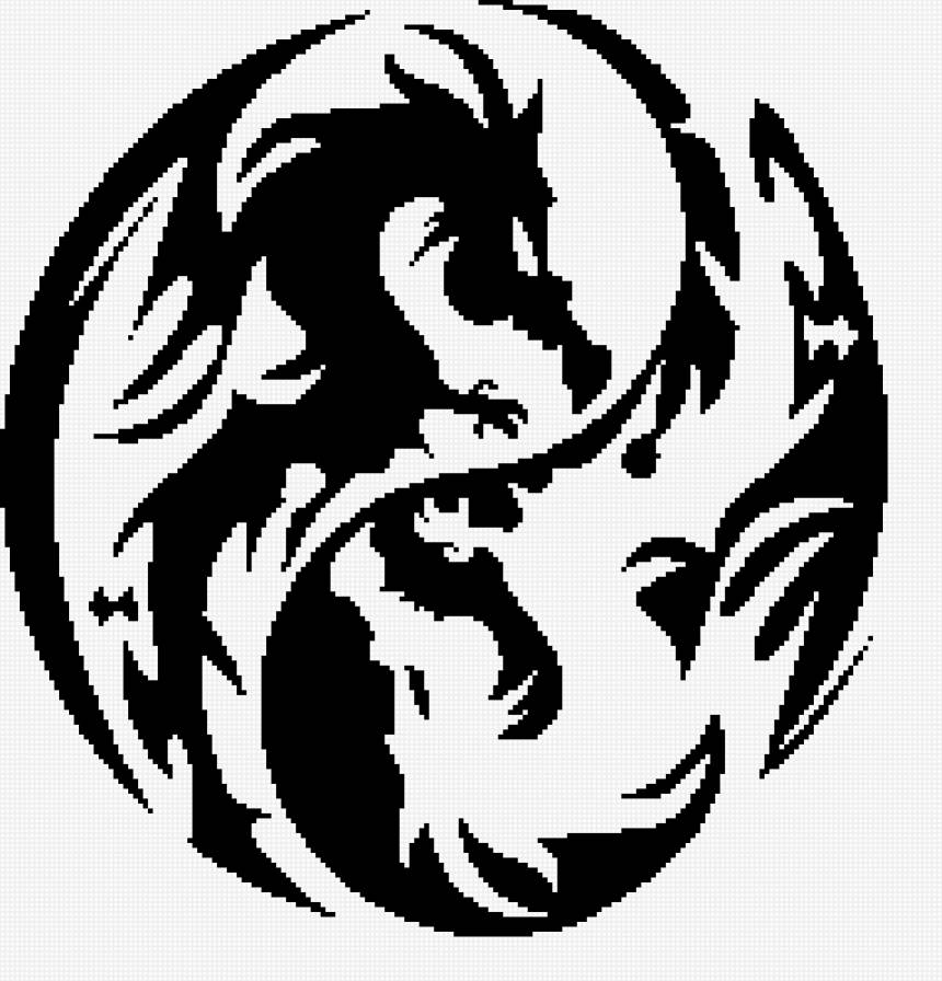 Драконы - драконы, черно-белый - предпросмотр