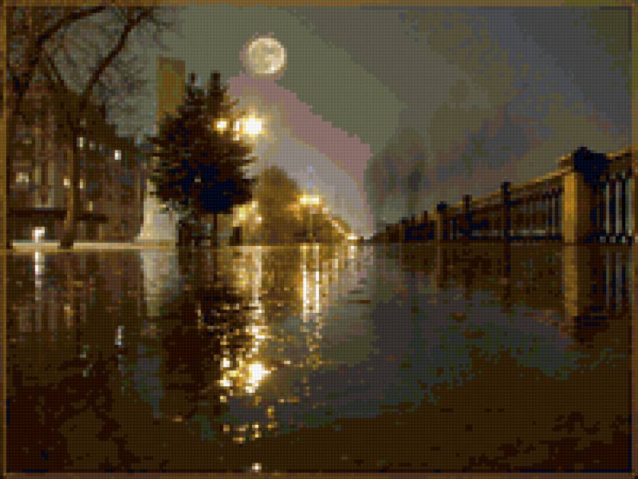 Дождливый вечер - дождь, луна, вечер, осень, город - предпросмотр