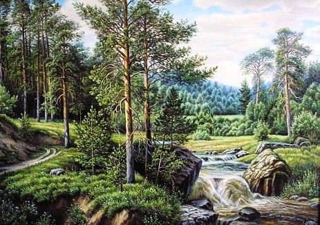 Лесная река - пейзаж, красота природы, живопись, природа, лес, река - оригинал