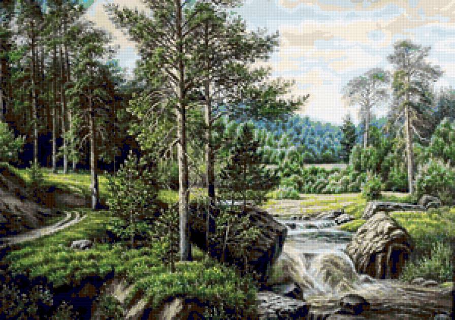 Лесная река - река, красота природы, лес, пейзаж, природа, живопись - предпросмотр