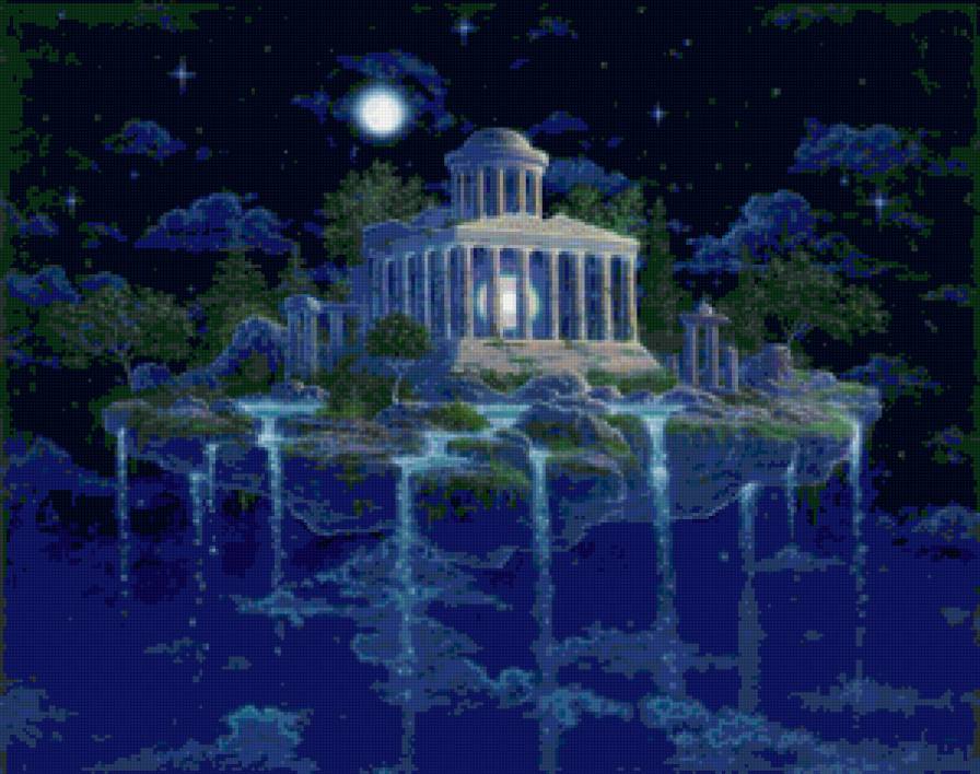 Райский островок - рай, луна, ночь, замок, сказка, williams gilbert - предпросмотр