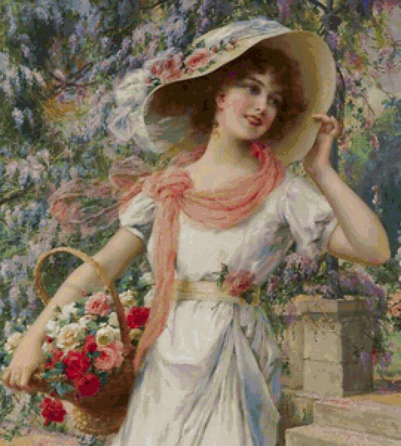 Девушка с корзиной - цветы, девушка, сад - предпросмотр