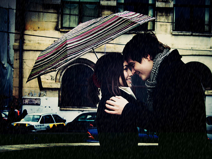 Любовь под дождём - парень, девушка, зонт, дождь, любовь - оригинал
