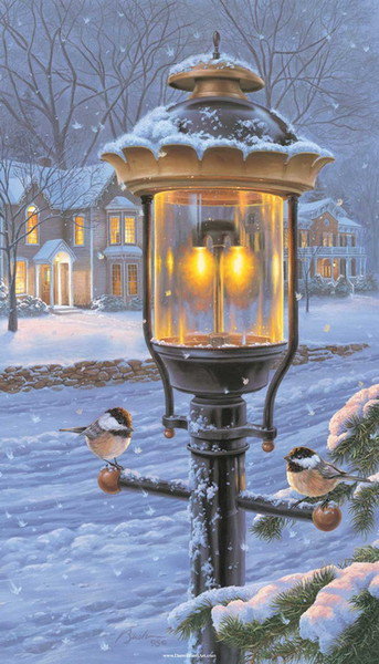 Рождественский фонарь - иней, синички, снег, зима, рождество, фонарь, сказка, птички - оригинал