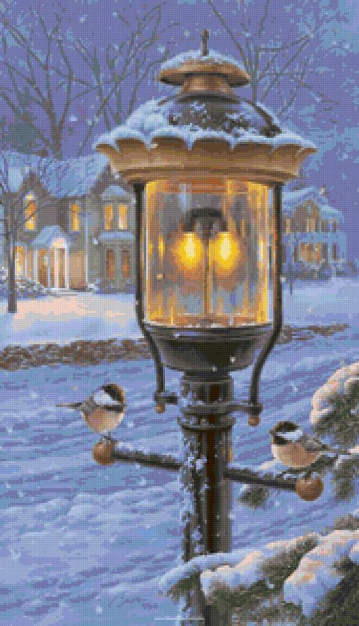 Рождественский фонарь - фонарь, снег, сказка, иней, рождество, синички, зима, птички - предпросмотр