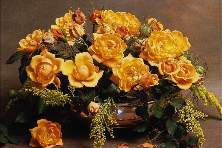 Желтые розы - натюрморт, ваза, розы, букет, цветы - оригинал
