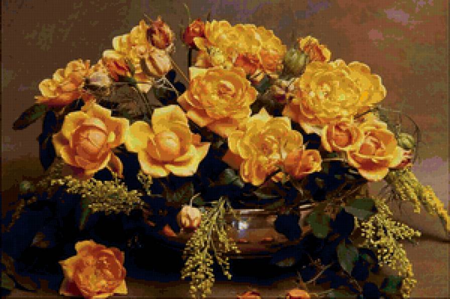 Желтые розы - ваза, букет, розы, цветы, натюрморт - предпросмотр