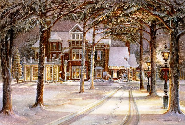 Изящный домик в сосновом обрамлении - зима, снег, дом, пейзаж - оригинал