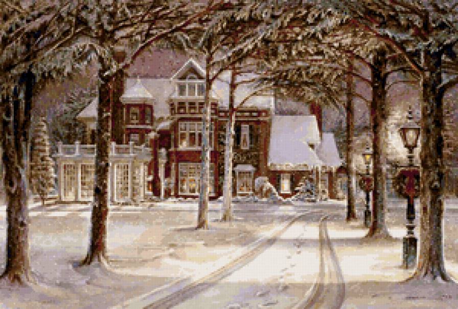 Изящный домик в сосновом обрамлении - зима, пейзаж, снег, дом - предпросмотр