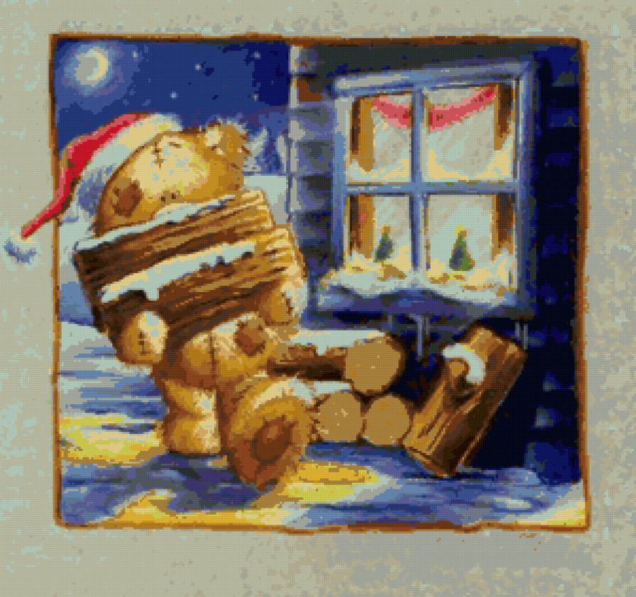 Новогодний Мишка Тедди - зима, мишка тедди, новый год, дом - предпросмотр